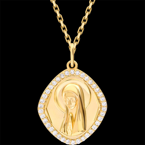 Medaglia Madonna con Diamanti Sintetici – Oro Giallo 9 Carati