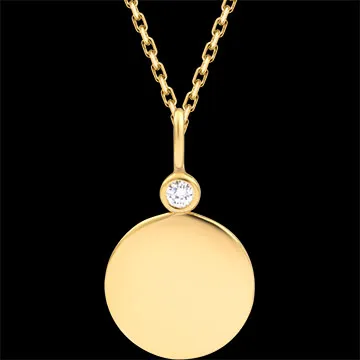 Medaglia rotonda incisa Isaline – Oro giallo 9 carati e diamanti sintetici