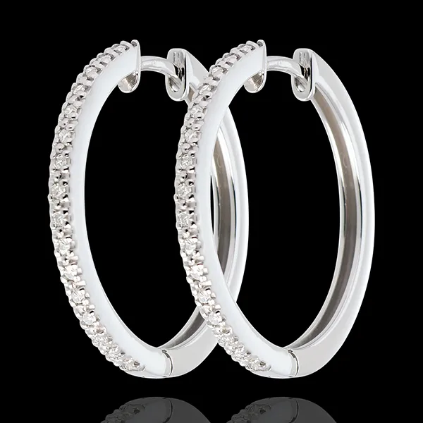 Créoles semi pavées or blanc 18 carats - 32 diamants