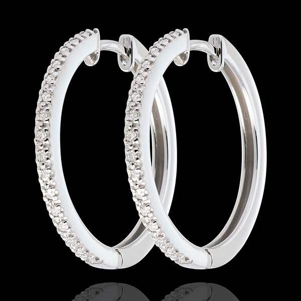 Orecchini a cerchio semi pavé - Oro bianco - 18 carati - 32 Diamanti - 0.11 carati