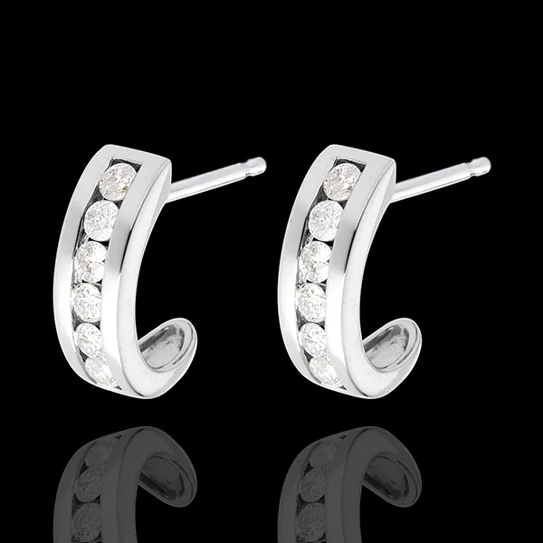 Orecchini Mezza Luna pavé - Oro bianco - 18 carati - 12 Diamanti - 0.41 carati