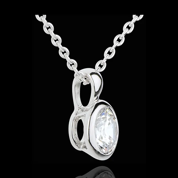 Collier Poupée Solitaire or blanc 18 carats - 1 diamant : 0.75 carats