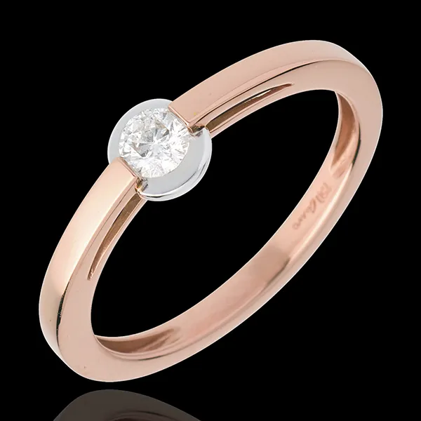 Bague Solitaire jonc - serti clos - or blanc et or rose 18 carats
