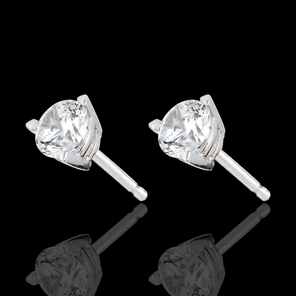 Boucles d'oreilles or blanc 18 carats - diamant 3 griffes - 1 carats