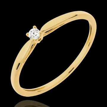 Anello Solitario Ramoscello - Oro giallo - 18 carati - Diamante 