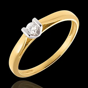 Solitaire Caldera - diamant 0.08 carat - or blanc et or jaune 18 carats
