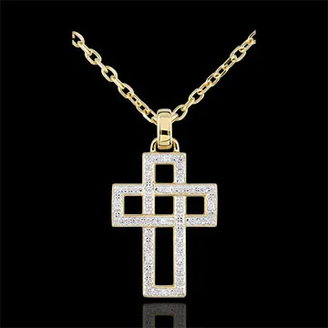 Ciondolo Croce di diamanti geometrica - Oro giallo - 9 carati - 8 Diamanti