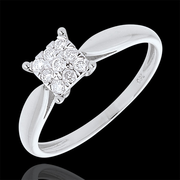 Anello Ramoscello oro bianco pavé - 9 diamanti