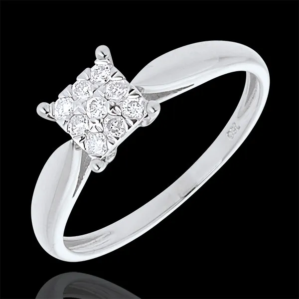 Bague roseau or blanc 18 carats dé pavée - 9 diamants