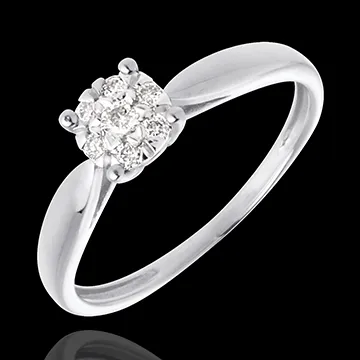 Bague roseau or blanc 18 carats sphère pavée - 7 diamants - 0.12 carat