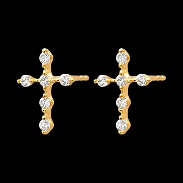 Boucles d’oreilles Croix – Or jaune 9 carats et diamants synthétiques