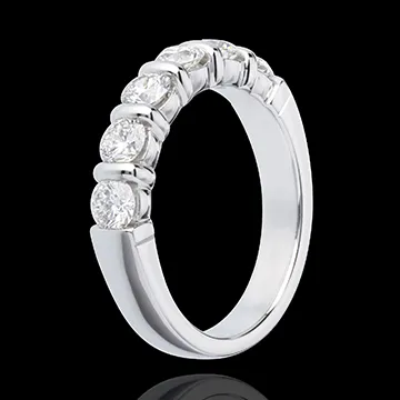 Alliance or blanc 18 carats semi pavée - serti barrettes - 1 carats - 6 diamants