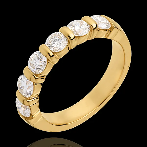 Alliance or jaune 18 carats semi pavée - serti barrettes - 1.2 carats - 6 diamants