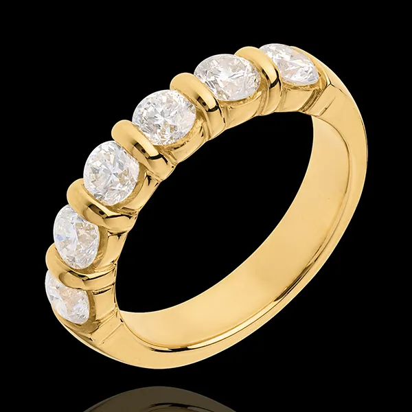 Alliance or jaune 18 carats semi pavée - serti barrettes - 1.5 carats - 6 diamants