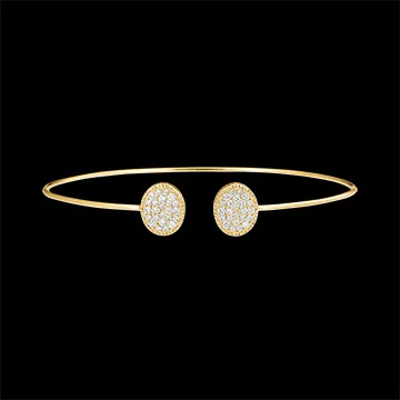 Bracelet Jonc Ouvert - Toi et Moi Ellipse - or jaune 9 carats et diamants