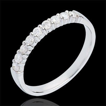 Alliance or blanc 18 carats semi pavée - serti griffes - 0.3 carats - 9 diamants