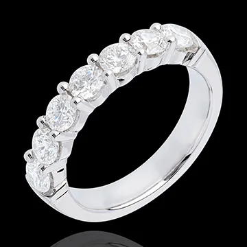 Alliance or blanc 18 carats semi pavée - serti griffes - 1.2 carats - 7 diamants