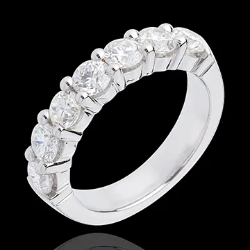 Alliance or blanc 18 carats semi pavée - serti griffes - 1.5 carats - 7 diamants
