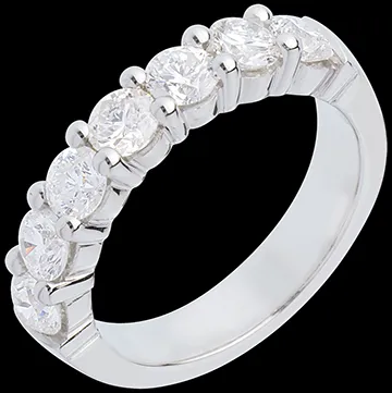 Alliance or blanc 18 carats semi pavée - serti griffes - 1.5 carats - 7 diamants