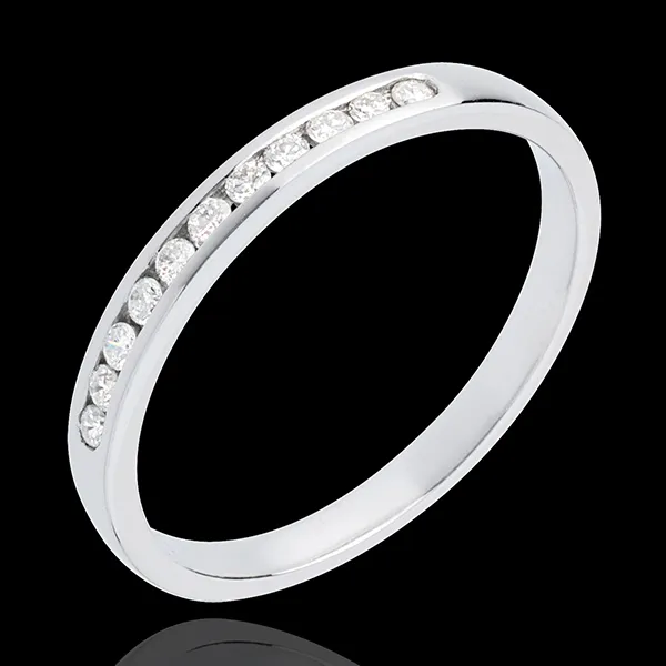 Alliance or blanc 18 carats semi pavée - serti rail - 11 diamants : 0.15 carats