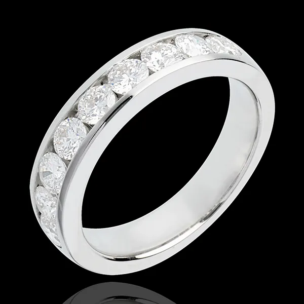 Alliance or blanc 18 carats semi pavée - serti rail - 1 carats - 9 diamants