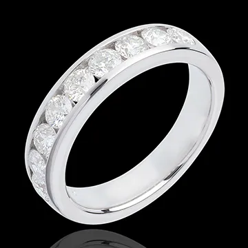 Alliance or blanc 18 carats semi pavée - serti rail - 1 carats - 9 diamants