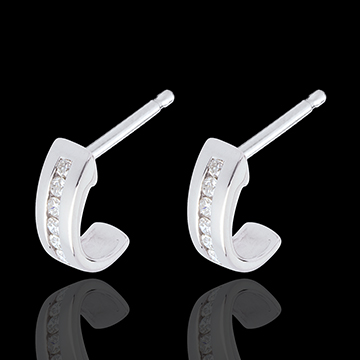 boucles d'oreilles demi-lunes pavées - or blanc 18 carats - 12 diamants