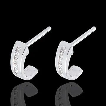 Orecchini Mezza Luna - Oro bianco pavé - 18 carati - 12 Diamanti - 0.11 carati
