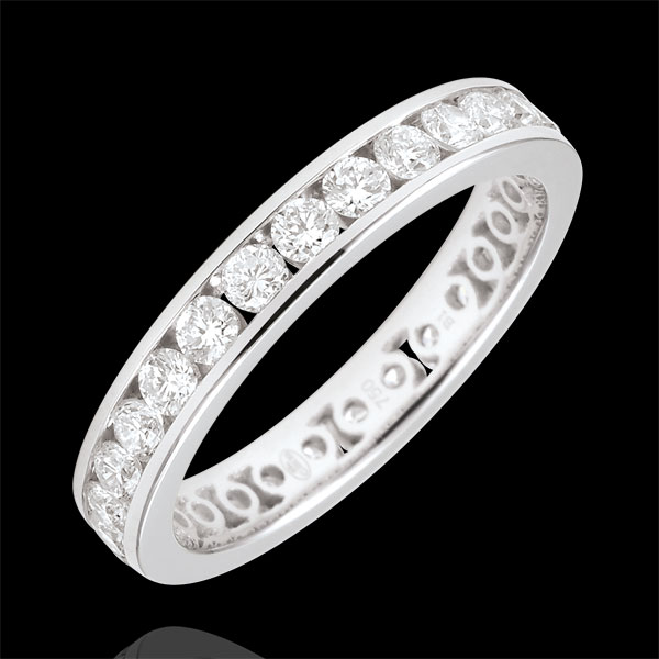Alliance or blanc 18 carats pavée - serti rail - 1.07 carats - Tour complet