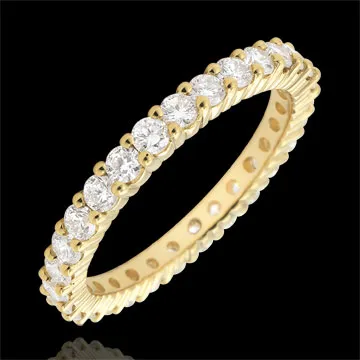 Anello oro giallo pavée - incastonato griffe - 1.11 carati - Cerchio completo