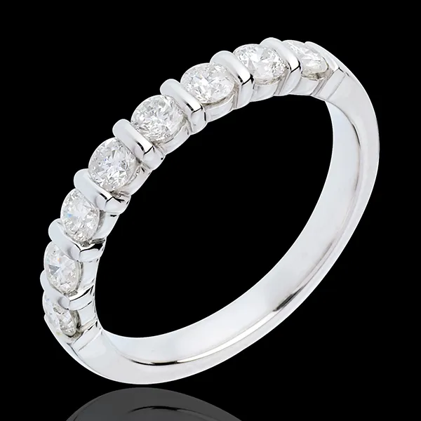 Alliance or blanc 18 carats semi pavée - serti barrettes - 0.65 carats - 8 diamants