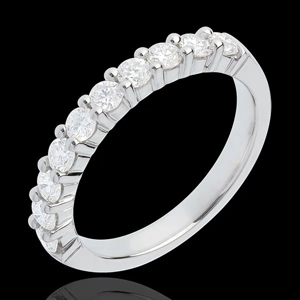 Alliance or blanc 18 carats semi pavée - serti griffes - 0.65 carats - 10 diamants
