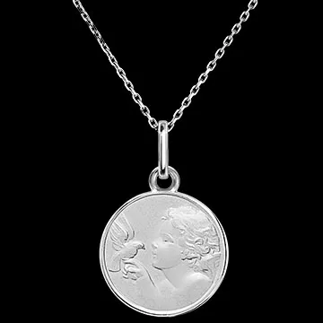 Médaille L'Ange et la Colombe – Or Blanc 18 carats