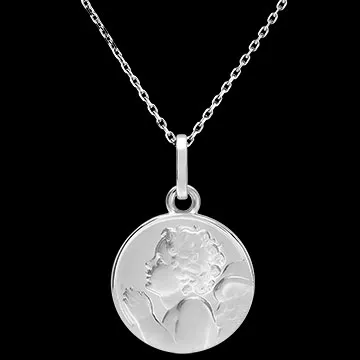 Medaglia Battesimo Angelo Orante - Oro Bianco 9 Carati