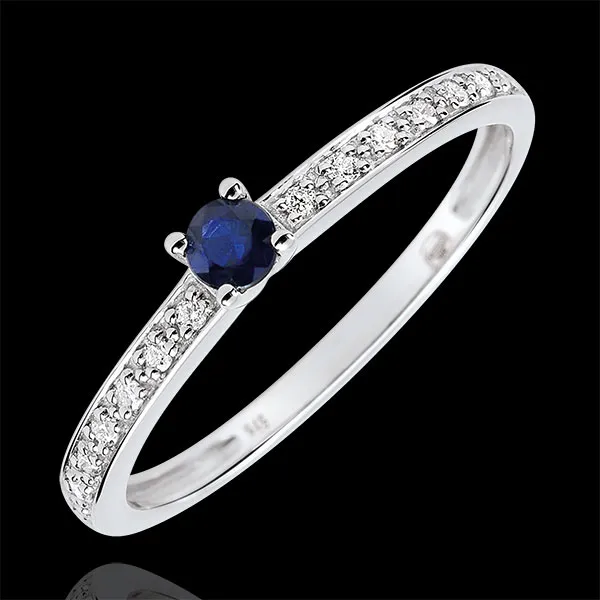 Anello di Fidanzamento Solitario Boreale - Zaffiro 0.12 carati e Diamanti - Oro bianco 18 carati