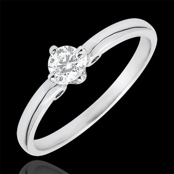 Anello Solitario Bocciolo di Edera - Oro bianco - 18 carati - Diamante - 0.2 carati