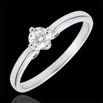 Anello Solitario Bocciolo di Edera - Oro bianco - 18 carati - Diamante - 0.2 carati