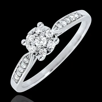 Anello Reale giunco sfera pavé - Oro bianco - 9 carati - 17 Diamanti - 0.18 carati - Diamante centrale - 0.12 carati