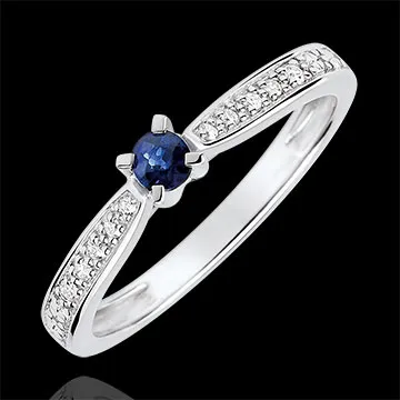 Anello solitario Garlane 4 griffes - Zaffiro 0.14 carati e Diamante - 18 carati Oro bianco.