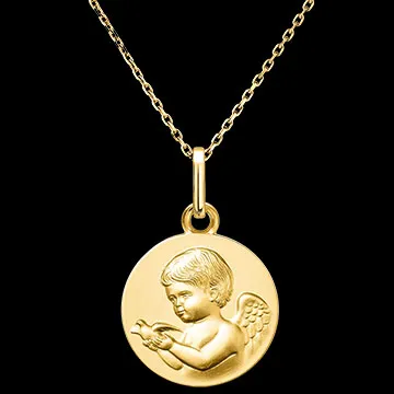 Médaille Ange Messager et Colombe – Or jaune 9 carats