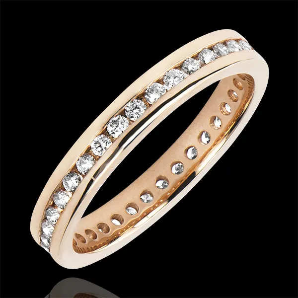 Wedding Ring Origin - Bed of Diamond - Complete round - pink gold 18 carats and diamonds