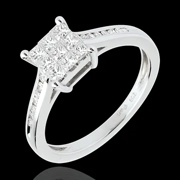 Ring Damier witgoud met pavézetting - 0.48 karaat - 18 karaat goud
