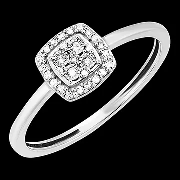Origine Ring - Vierkante Schittering - 9 karaat witgoud en diamanten