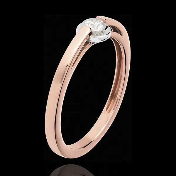 Solitaire Ring Lisdodde - 18 karaat witgoud en roségouden ring - bezel instelling