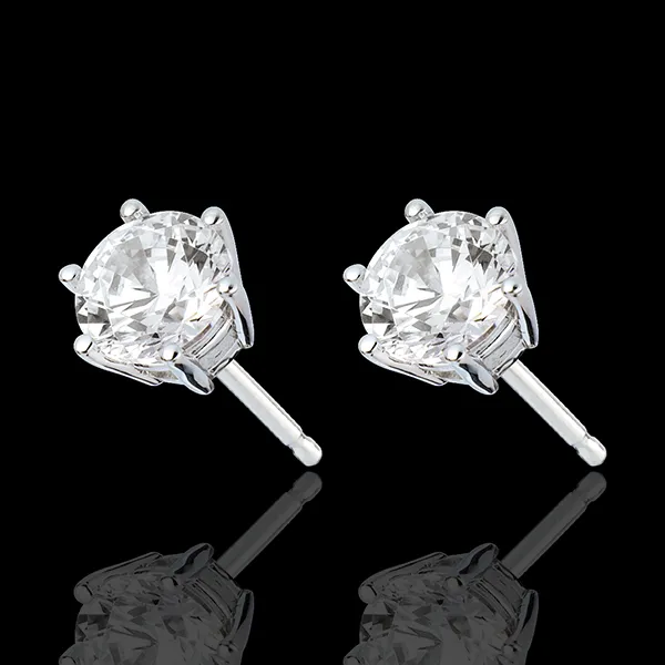 Stud Earrings white gold - 6 prong diamond - 2 carat