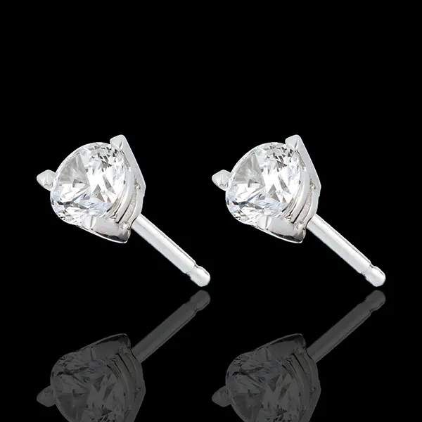 Stud Earrings white gold-3 prong diamond - 1 carat
