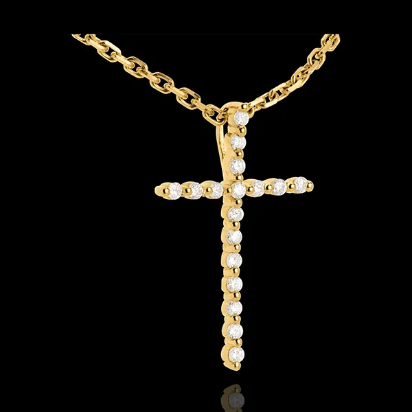 Paved cross pendant yellow gold - 17 diamonds
