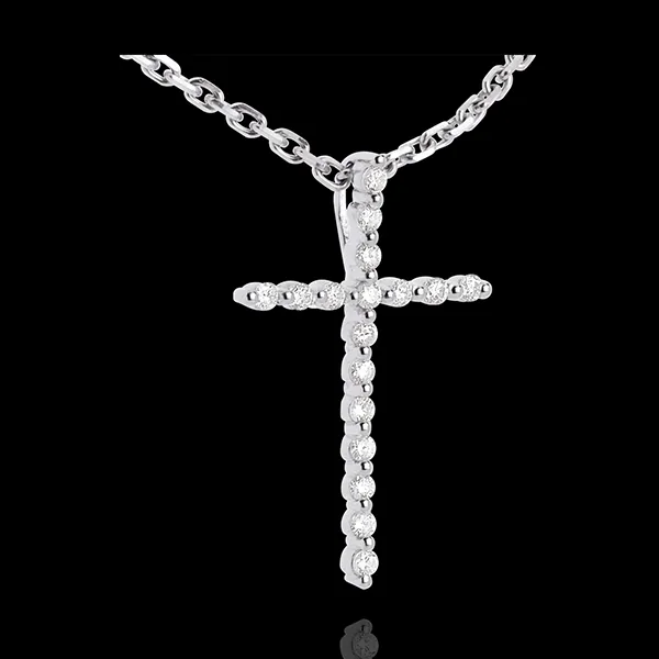 Pendentif croix en or blanc 18 carats - 17 diamants