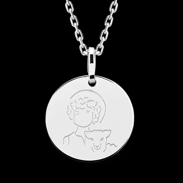 Médaille Enfant et agneau - or blanc 9 carats