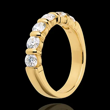 Wedding ring yellow gold semi paved-bar prong setting - 1.2 carat - 6 diamonds
